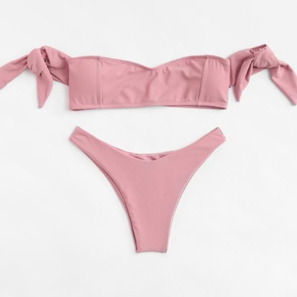 Fierce Broad Other - Pink Tie Off Shoulder Bikini